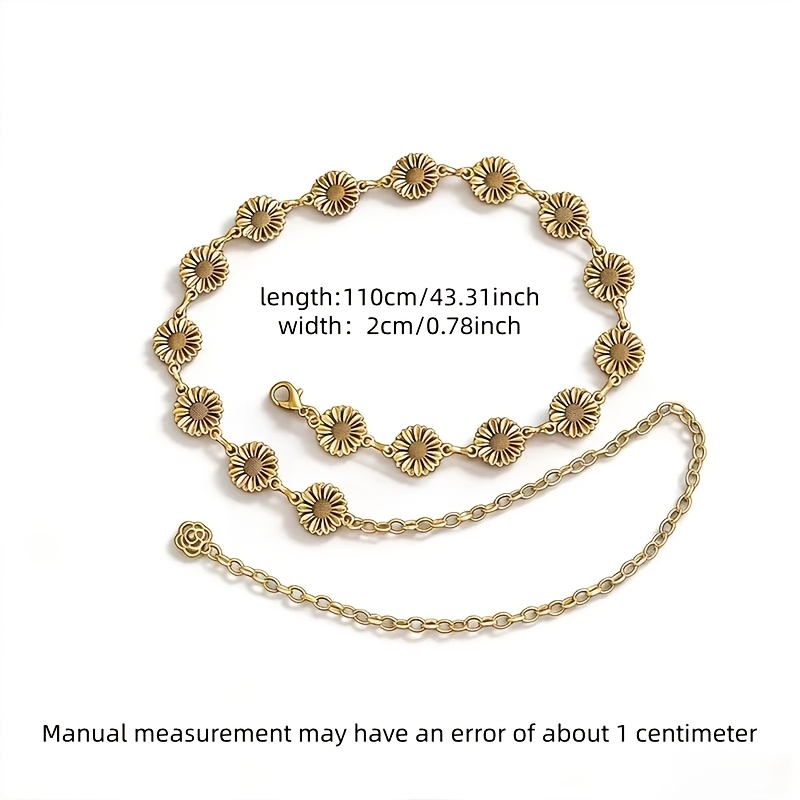 Women's Daisy Metal Waist Belt Chain, Adjustable Retro Flower Design