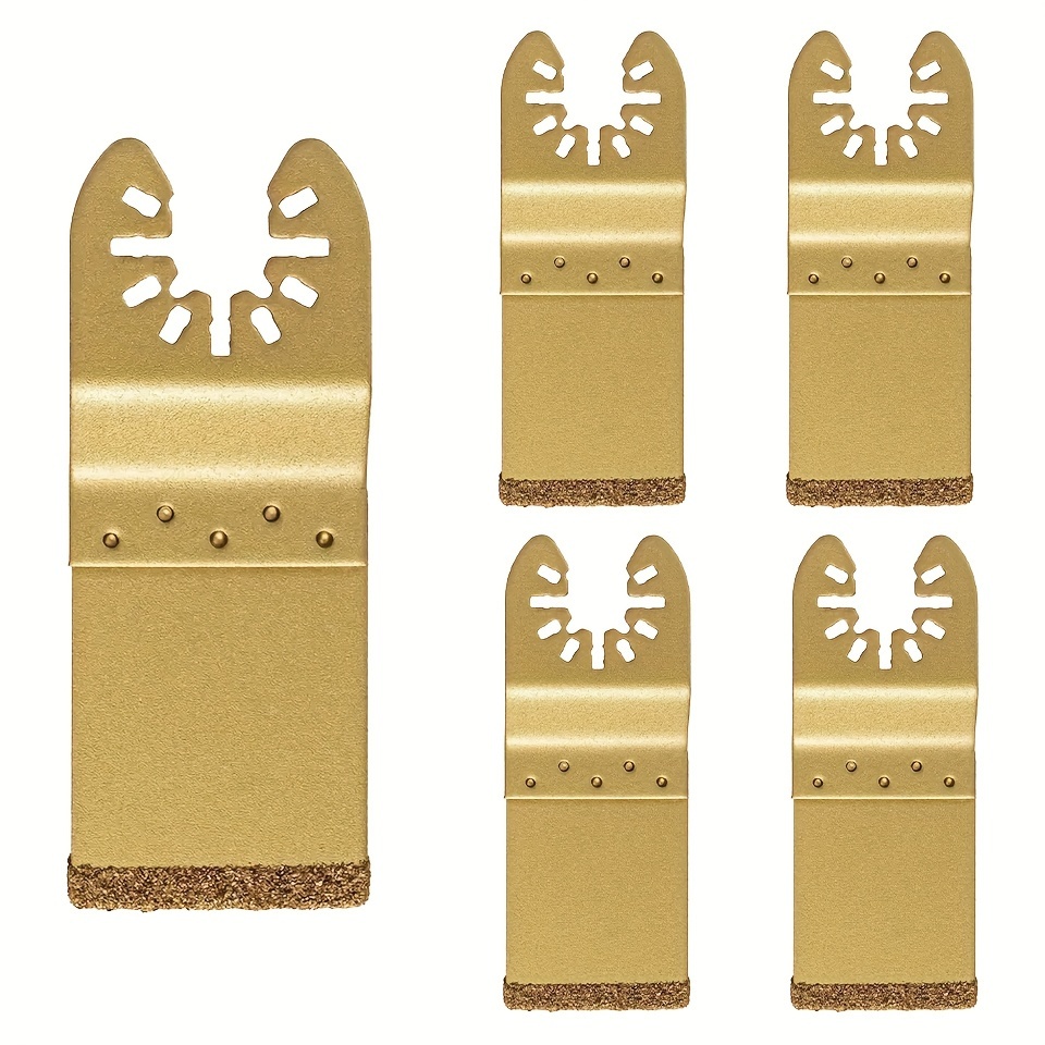 

5pcs Diamond Oscillating Tool Blades - Golden Carbide Blades For Tile, Grout, Mortar, Concrete & Masonry Removal - Diamond Coating Cutting & Cleaning, With Textured Grip