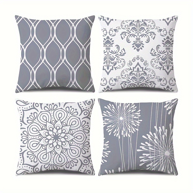 

4 housses de coussin décoratives de style moderne et contemporain, 45,7 cm x 45,7 cm, motifs géométriques en gris et blanc, housses de coussin de canapé pour la décoration du salon.