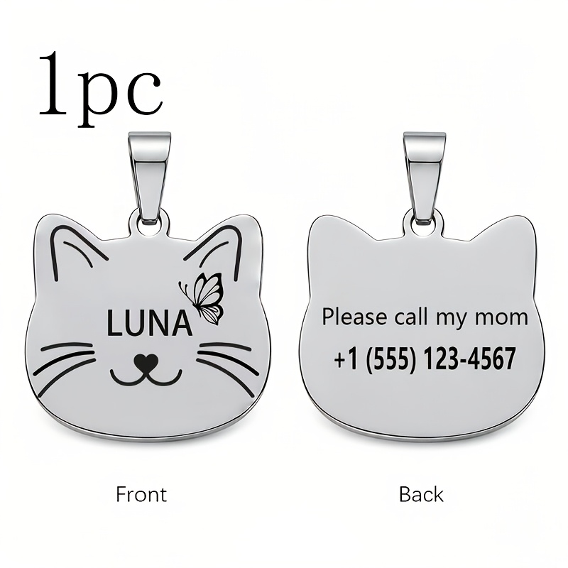 TEMU Engravable Cat Id Tag & Nameplate - Personalized Pet Collar With Name/initials/date, Suitable For Indoor Cats, Daily Collars, Collar Charms,