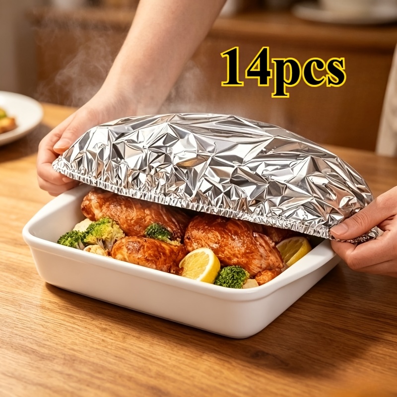 TEMU Lot de 14 couvercles alimentaires réutilisables extra larges en aluminium, matériau de qualité alimentaire, réglable résistante à la chaleur et
