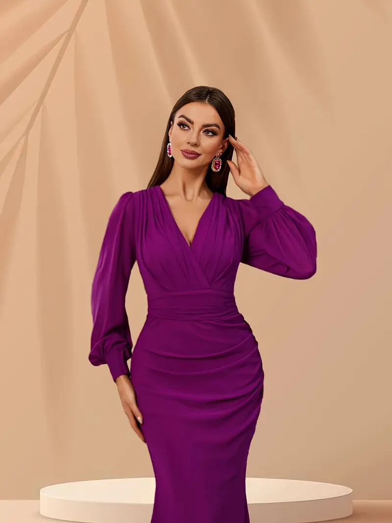 purple wrap dress long sleeve CLAUDIA Long Sleeve Linen Wrap Dress