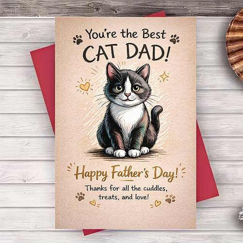 one envelope greeting cardcat dad fathers day greeting card for him from pet lovers cute 2d cat theme for husband boyfriend dad office or home gift card greeting card