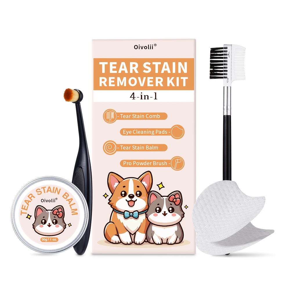TEMU Dog Eye Cleaning Set Tear Stain Brush + Tear Stain Cream 30g+ Cleaning Wipes 20p+ Tear Stain Comb Pet Tear Duct Cleaning