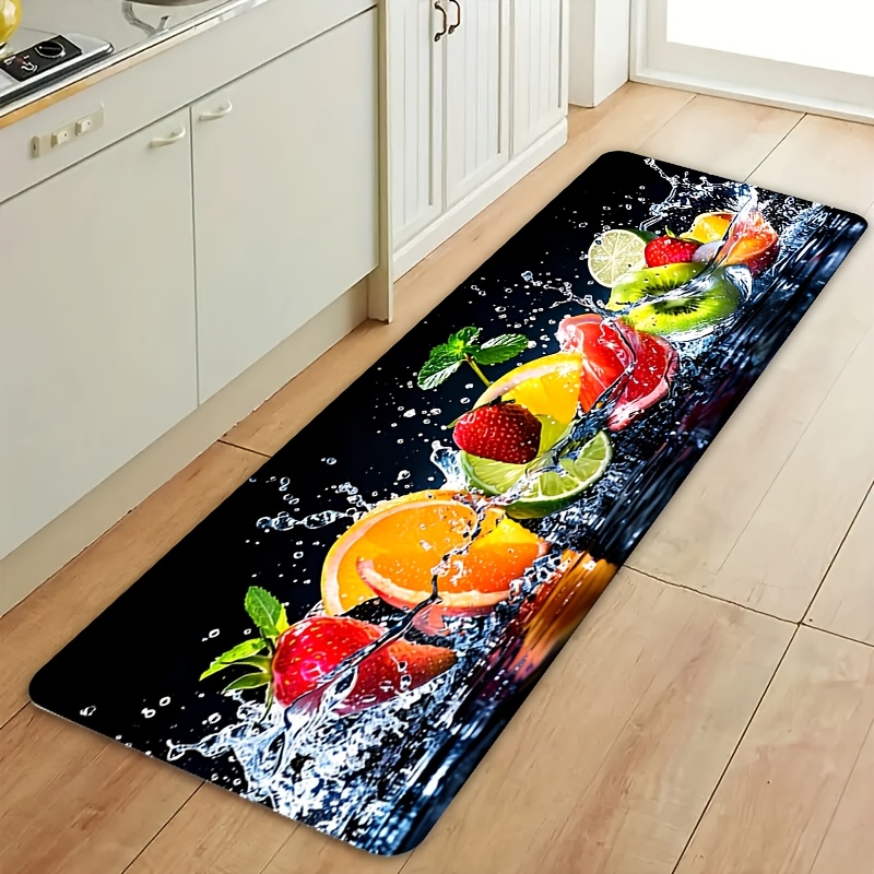 TEMU Tapis de cuisine en flanelle à impression plate 2D avec motif de fruits , tapis antidérapant lavable en machine, ne se décolore pas, ,
