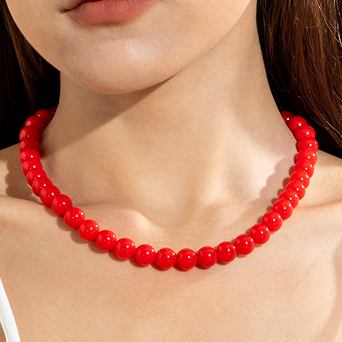 E-shop 1 Halskette, modische trendige dopaminfarbene 1 cm Acryl-Rundperlen-Kettenkette, geeignet als Geschenk für Damen für Freizeit, Urlaub, Party