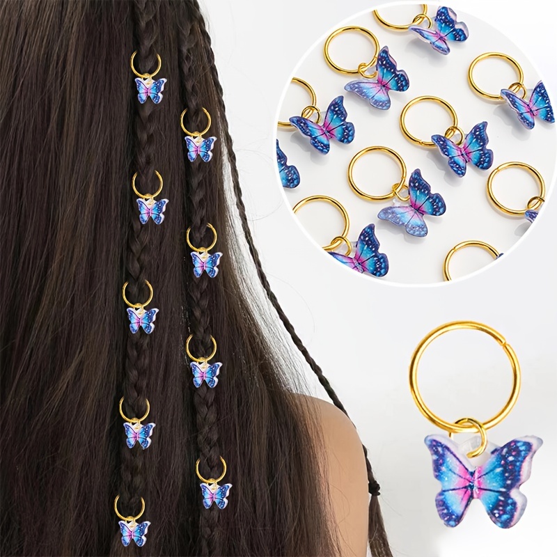 Image of 10pcs Exquisite Blue Circle Hair Additions New Braiding Hair Ring Dreadlocks Decoration Y2k Festival Party Metal Pendant Hair Additions Punk Style Street