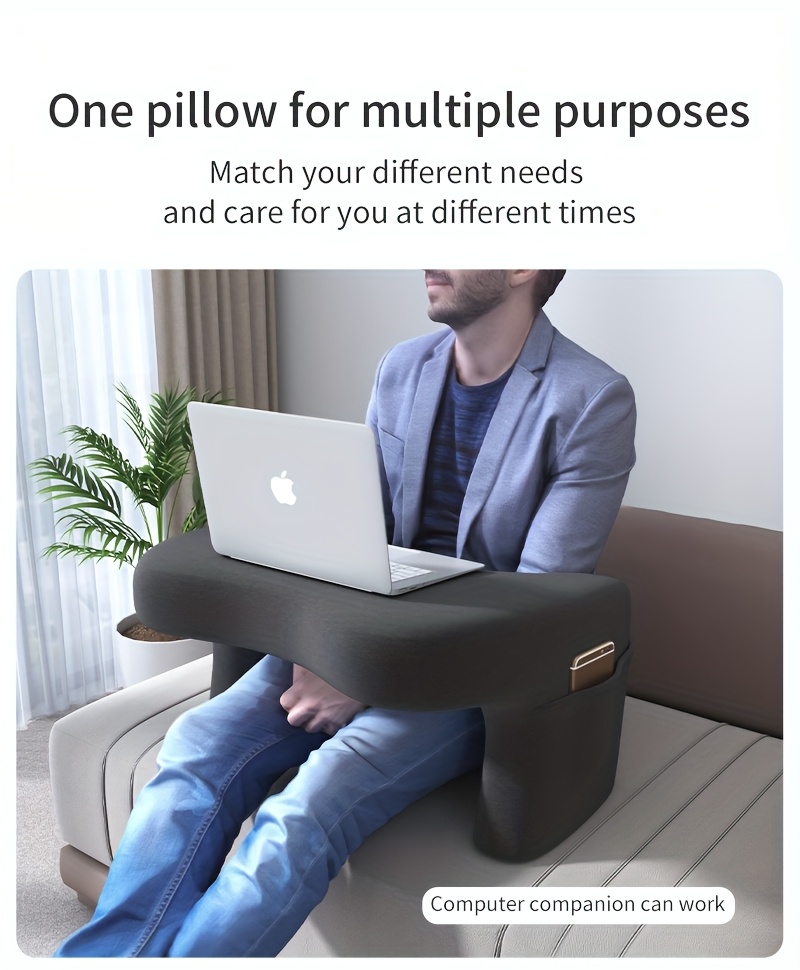 Reading Pillow with Arm Rest and Lap Desk, Removable and Washable Cover, Medium Soft Knitted Fabric, No Printing, 100% & Polyester, 200-250 g/㎡, for Bed Office Small Table Home Bedroom Lazy Bay Window Desk Dormitory Laptop Computer Desk Movable