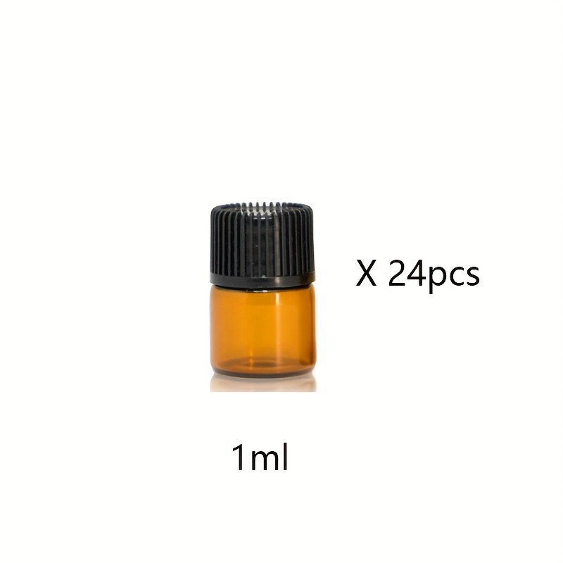 Image of 24pcs 1ml 2ml 3ml 5ml Amber Sample Bottles, Glass Essential Oil Bottle, With Black Screw Caps, For Travel Essential Oil And Perfume Vials Bottles