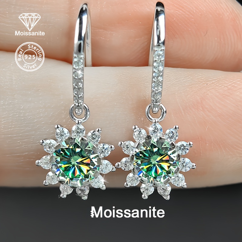 1 Ct Moissanite Sunflower Earrings 925 Silver Valentine's Gift