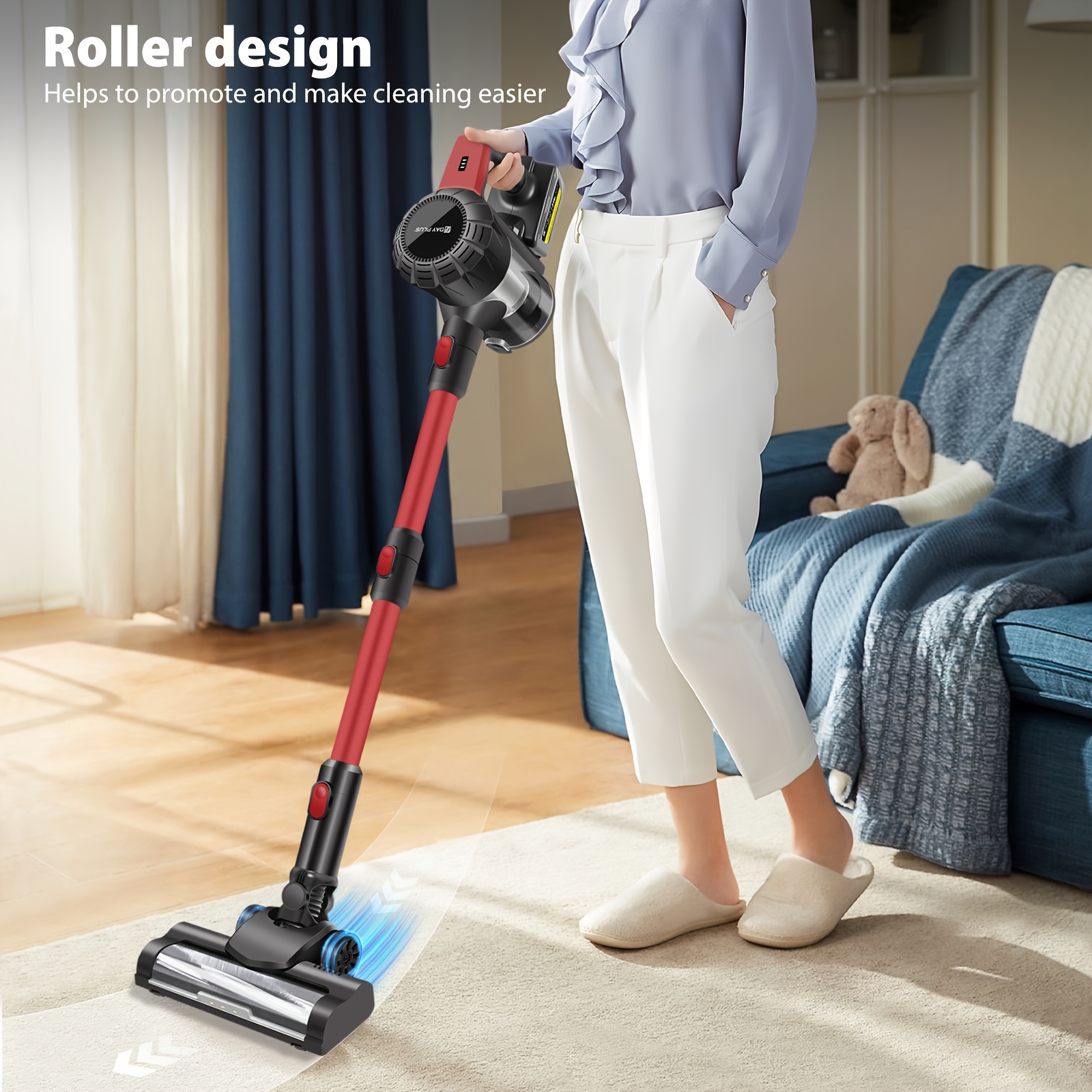 cordless vacuum cleaner red 140 watts 15 000 pa   lightweight 3 kg with hepa filter and led light for cleaning carpeted floors     touch cleaning of sofas carpets and car  