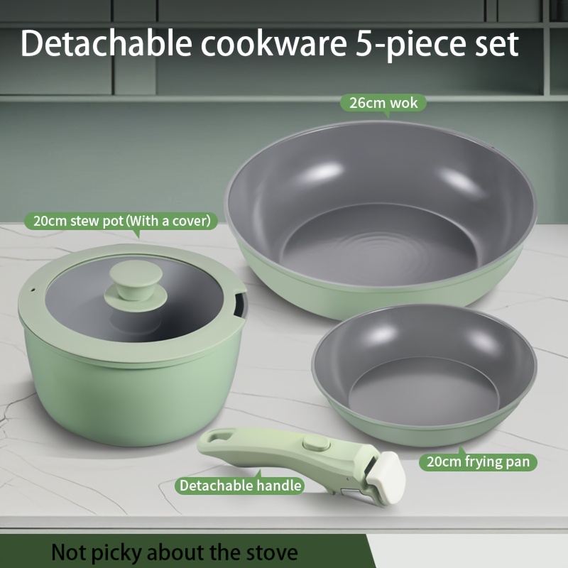 TEMU Ensemble de Casseroles à Poignée Détachable pour , Fond Plat - Facile à Nettoyer et Empilable pour un Rangement , Ustensiles de Camping