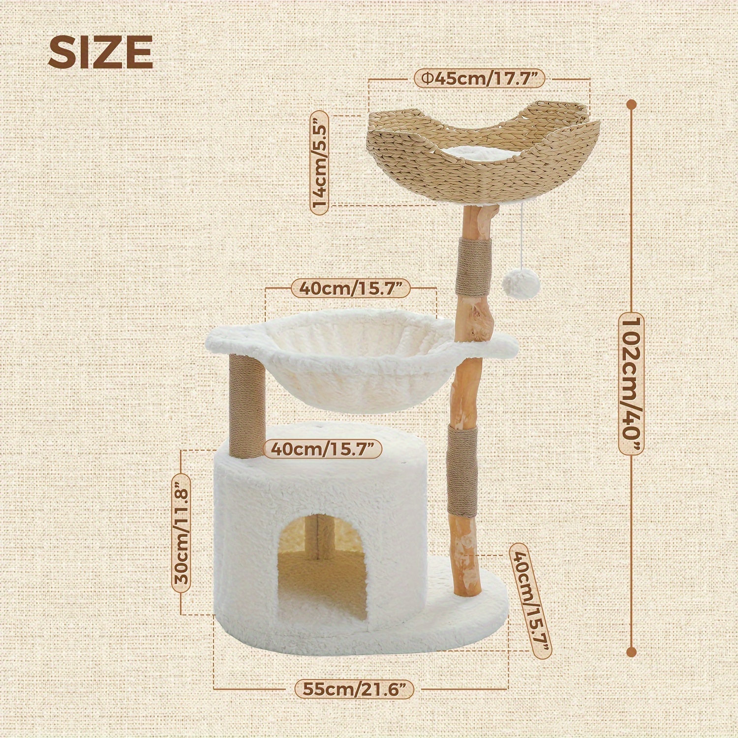 40 Inch Modern Cat Tree Tower For Indoor Cats, Real Branch Condo, Cat  Scratching Post, Jumping Platforms