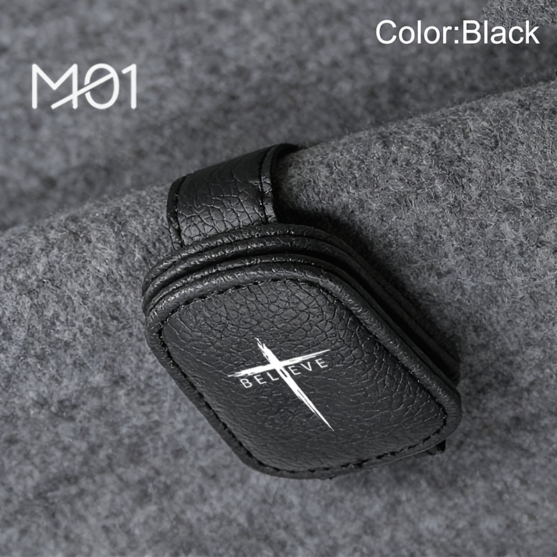 TEMU 1pc Durable Faux Leather -one Car Eyeglass Clip With Believe Cross Pattern Magnetic Sunglasses Holder Card Storage Installation Versatile