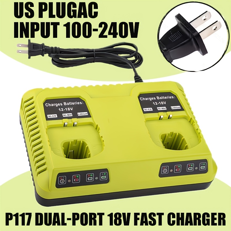 TEMU P117 Chargeur Rapide 18 Volts pour Batterie Ryobi 18V P197 P108 PBP002 PBP005 Station de Charge pour Batterie 18V à Double Port