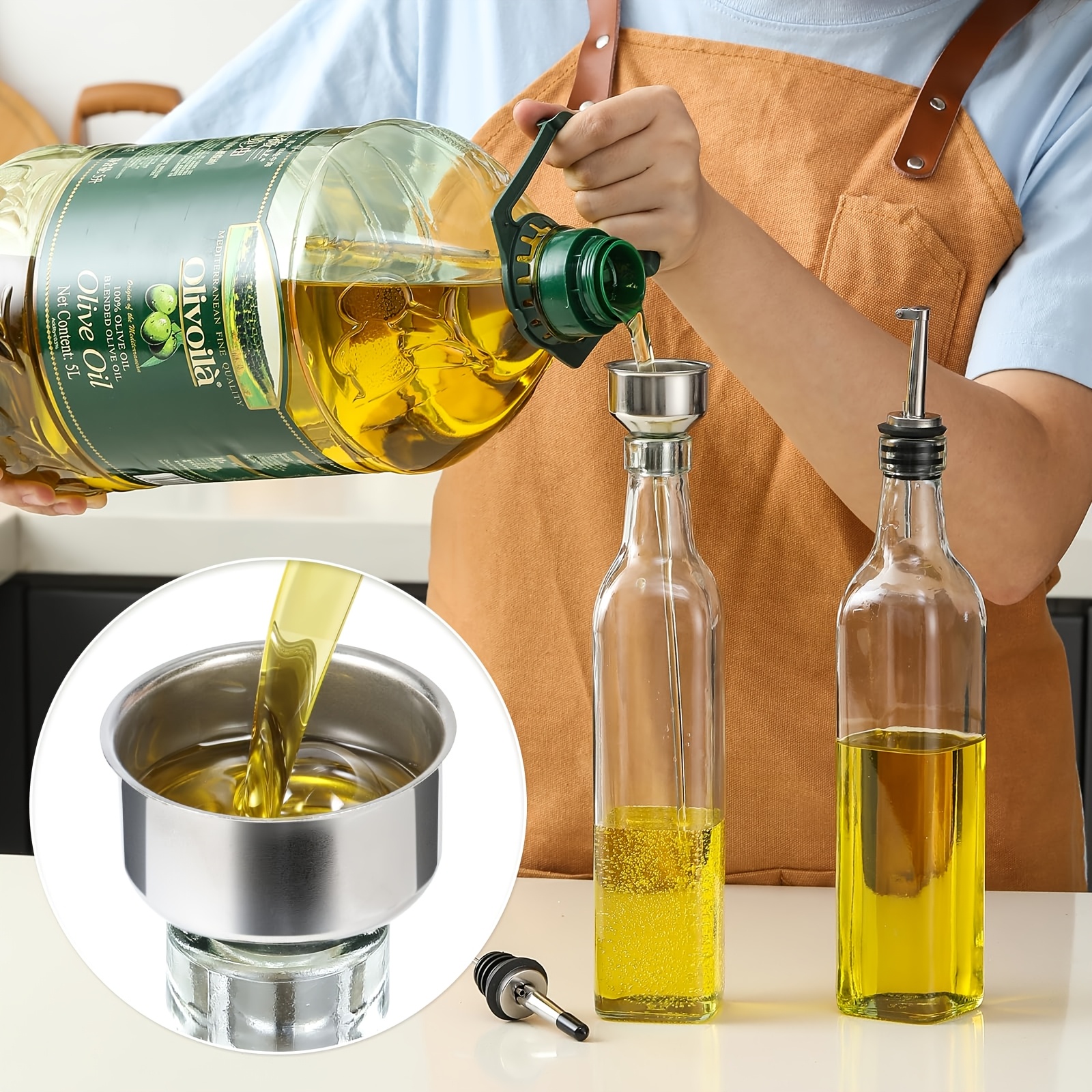 Olivenöl Glasflasche, Essbare Öl Spender, 17 Oz/500Ml Transparent, mit Trichter und Flaschenstopfen, Quadratischer * Ölbehälter für die Küche, Kann für Öl, Sojasauce, Kochwein, Weißweinessig verwendet