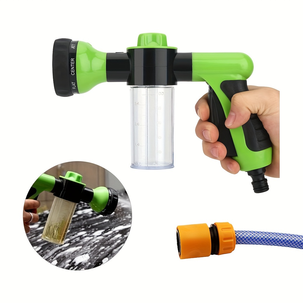 

1pc High-pressure Hose Foam Sprayer, 8 Watering Patterns Garden Hose Snow Cannon Foam Nozzle With Soap Dispenser, Plastic Material, Suitable For Car Wash, , Plant Watering - Green (/8.26inch)