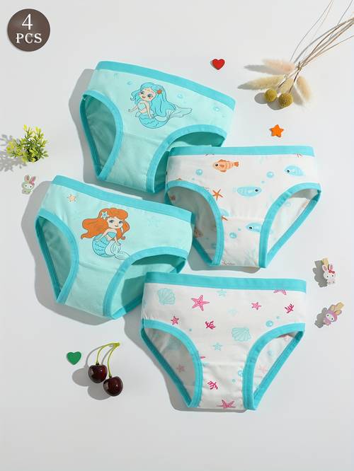 4 braguitas para niñas con estampado de dibujos animados tiernos