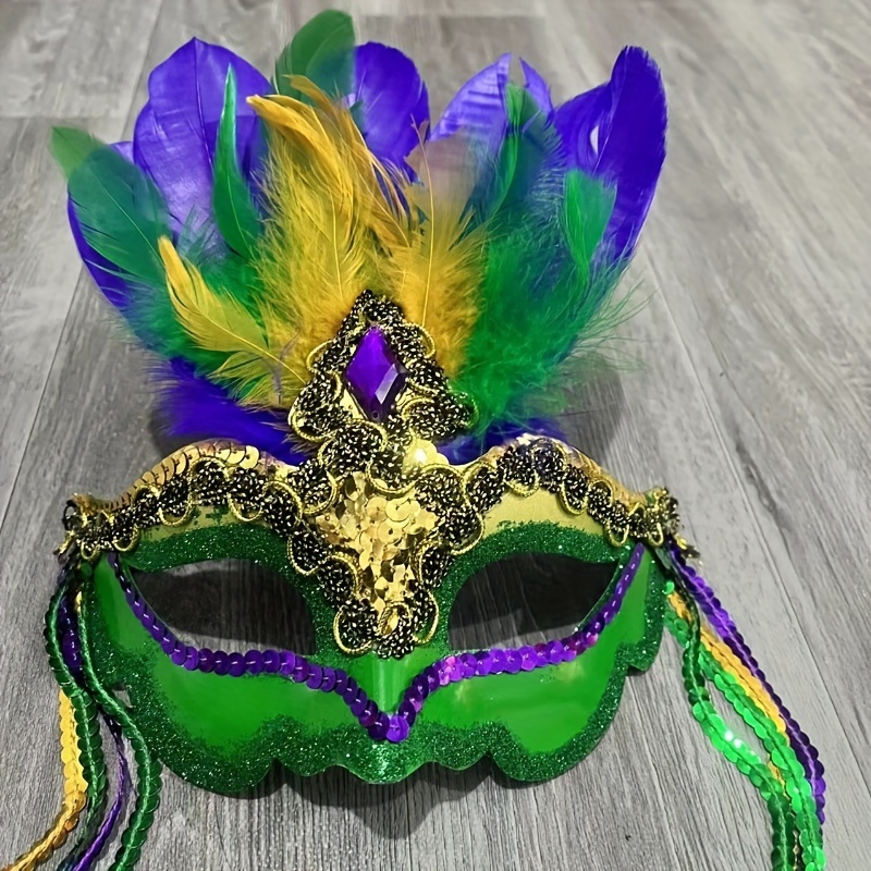 TEMU Elegant Feather Masquerade Mask For Women - Mardi Gras, & Carnival Parties