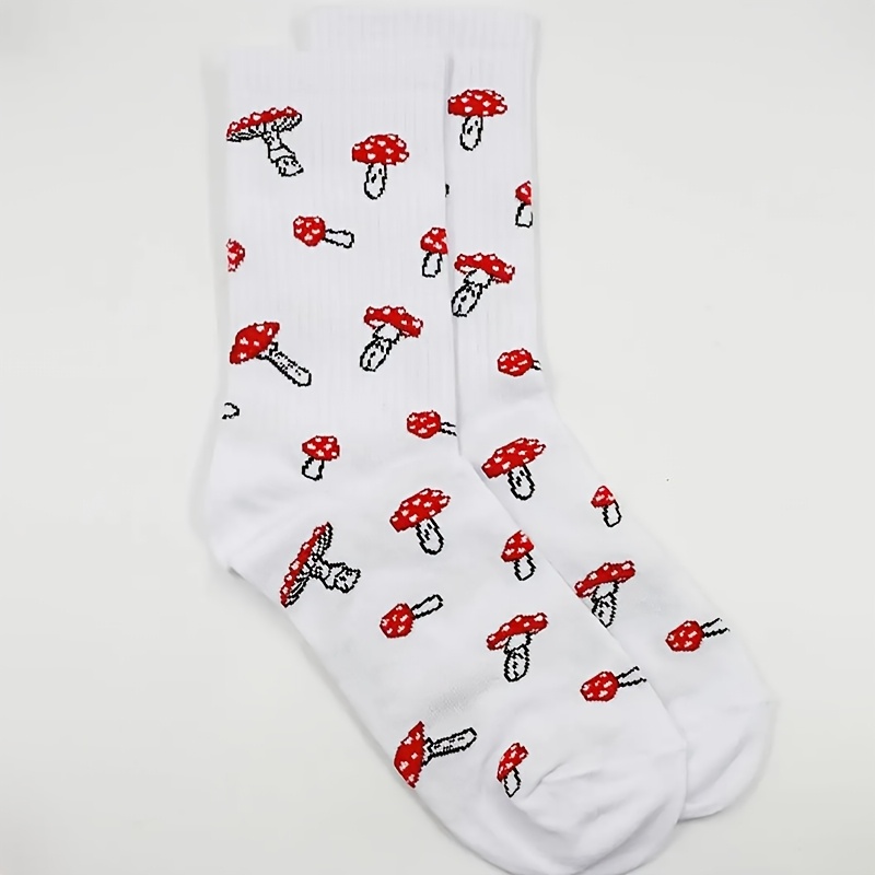 TEMU A Pair Of Women's Mid-calf Socks In Mushroom White, Soft And Comfortable, Breathable, Suitable For, With A Style, Perfect For Wearing In