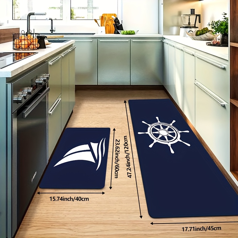 TEMU Set Of 2/3 Anti-slip Thick Anchors And Nautical Pattern Kitchen Mats, Machine Washable, Plush Comfortable Carpets For Home Kitchen, 0.47 Inches