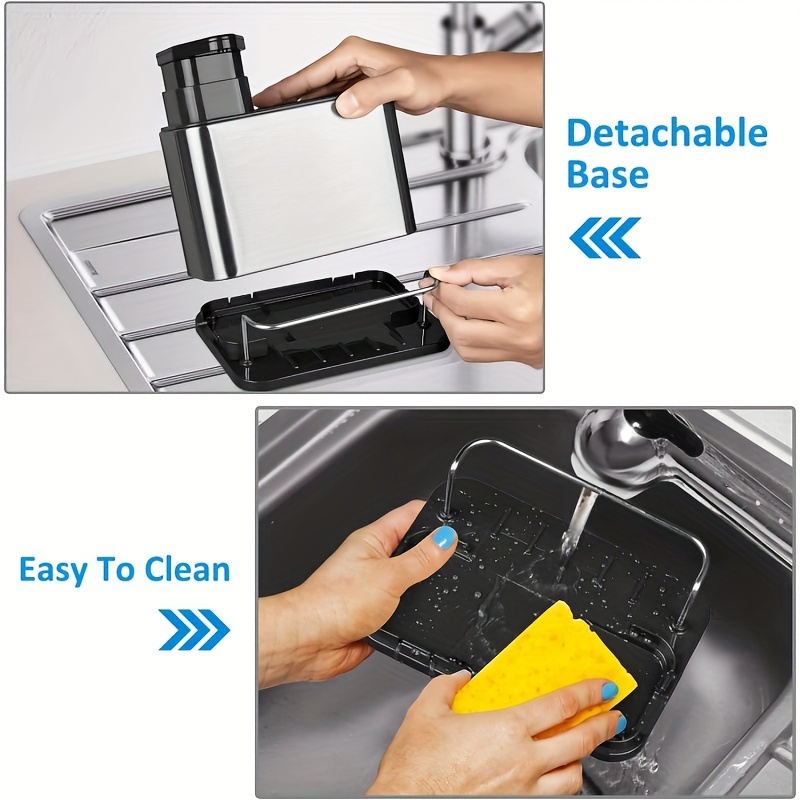 3 in 1 stainless steel kitchen sink organizer soap dispenser sponge holder drainer tray   countertop caddy for dish soap brushes sponges christmas halloween gift decoration details 5