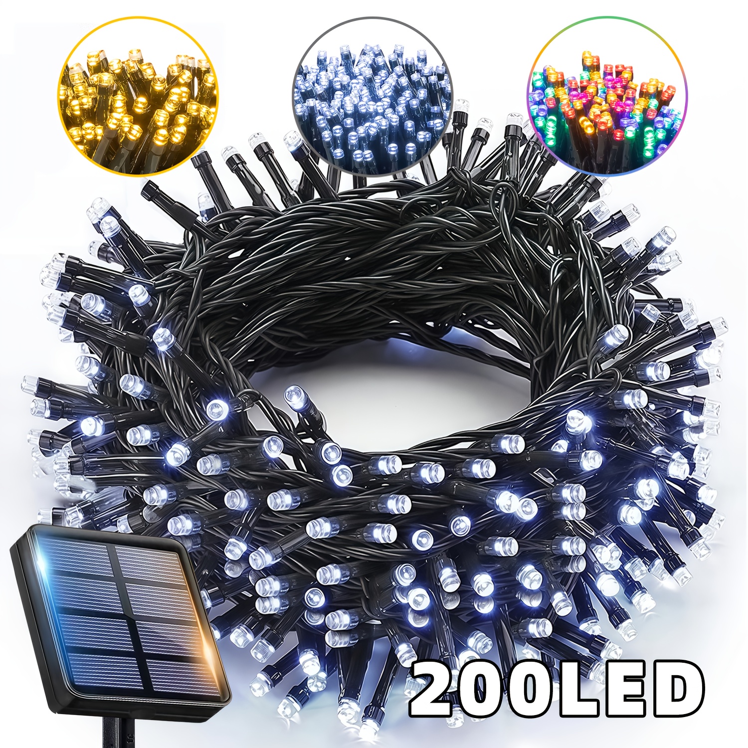 Solar- Outdoor String Lights, In Lengths Of 32.3, 22.3, And 12.3 Meters, Perfect For Garden Decoration. Feature 12 Different Lighting And An Light Sensor For Functionality. Dark Green Pvc Wire