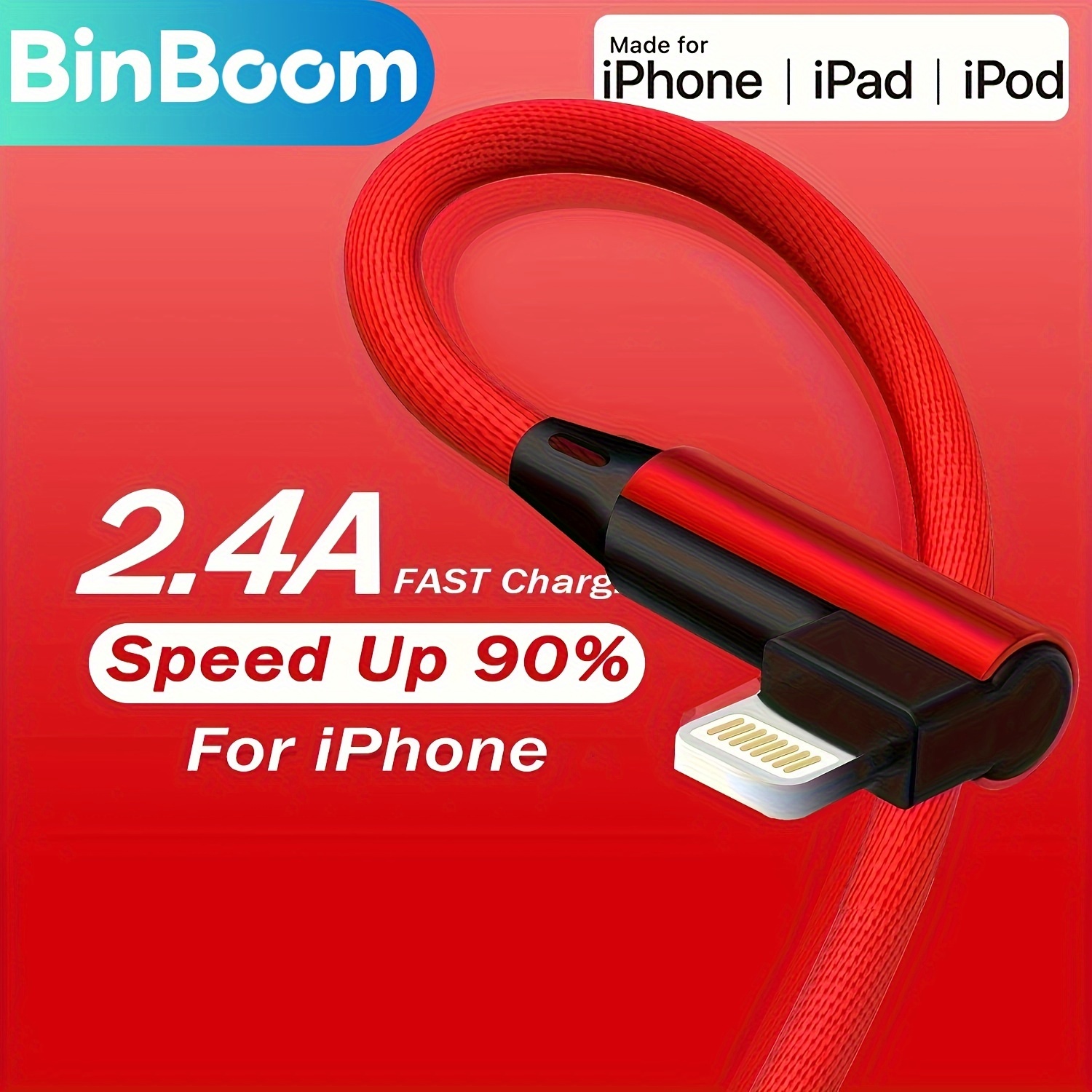 

90 Degree Right Angle , 2.4a Fast Charging To Usb Cord, Nylon Braided, Flat Female To Male, 10-20w Power, Data Sync, For 12/12 Pro/11/11 Pro/xs/max/xr/x/8p/7p/6 Ipad