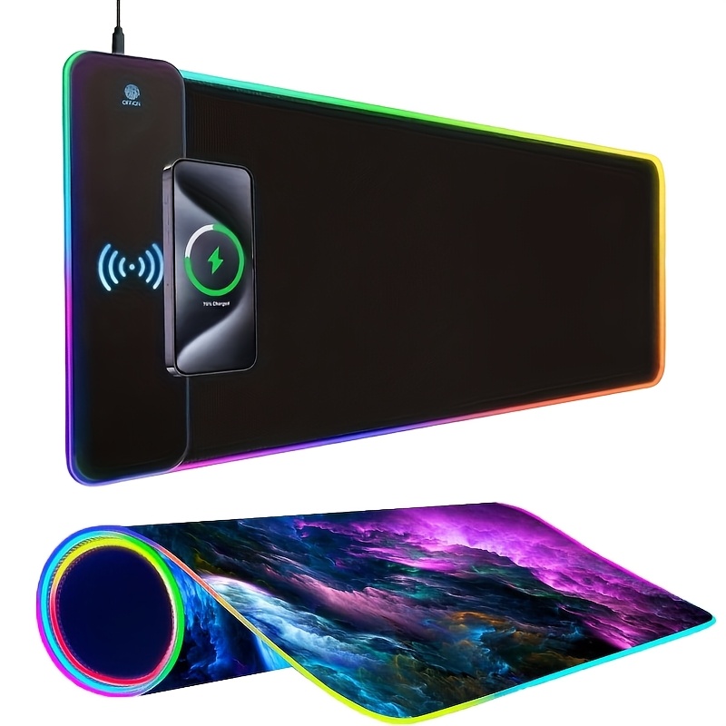TEMU Rgb Gaming Mouse Pad, Wireless Charging Desk Pad, Anti-slip And Wear-resistant Mouse Pad, Large Led Gaming Pad, Multiple Color Switching, Pc