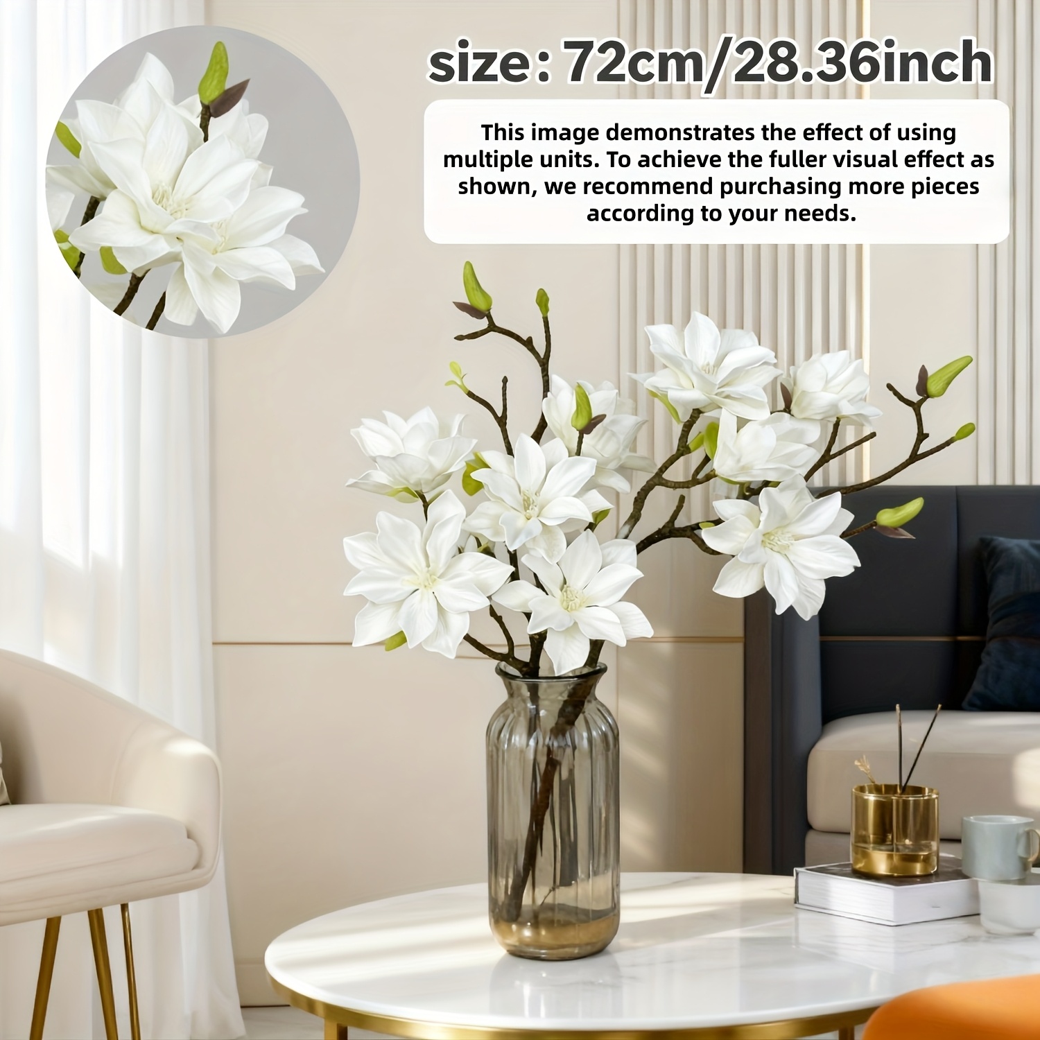 Large Simulated Magnolia Artificial Flower, Decor Floral Arrangement - Realistic With Green Buds And Leaves - Non-fading 3d Texture, Suitable For Room Decoration, Wedding Banquet, Table Setting, Gift