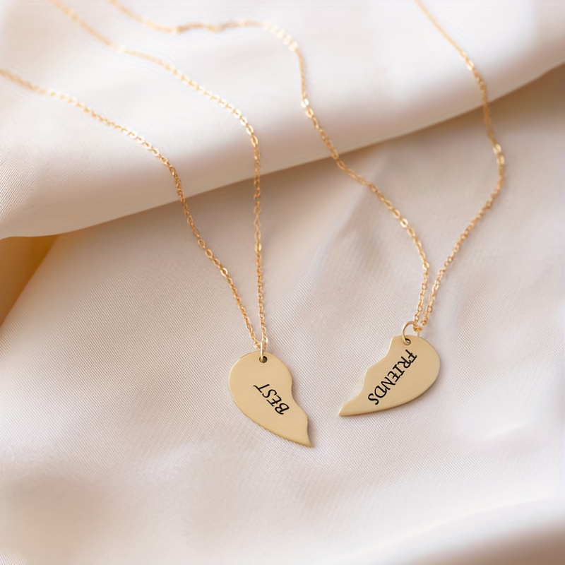 Custom Half Heart-shaped Couple Pendant Necklace, Engraved Gift