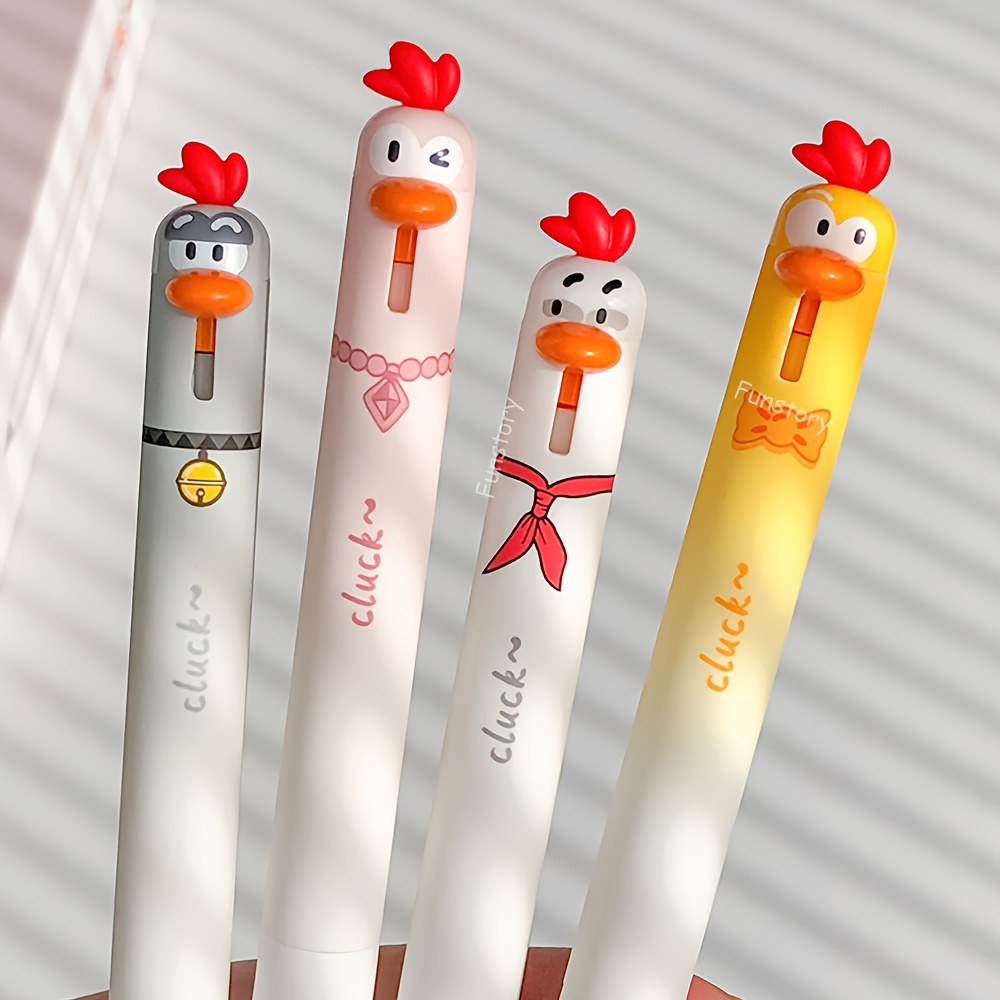 Image of 4-pack Cute Chicken Erasable Gel Pens 0.5mm Fine Point Fun Cartoon Blue Color For Study And Office Use Fashionable Minimalist Style