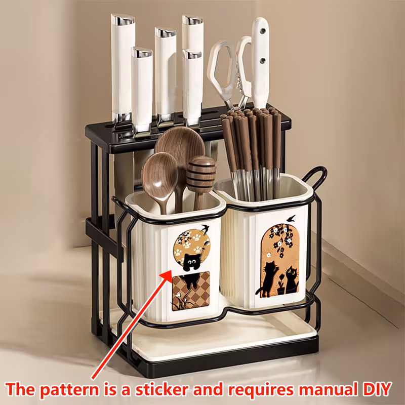 multifunctional kitchen countertop cutlery organizer stainless steel with drip tray ideal for knives forks and chopsticks storage suitable for home and commercial use Product details 0