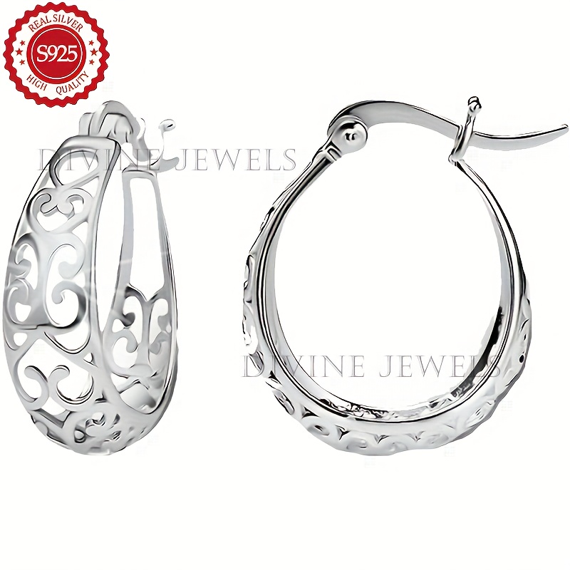 TEMU 925 Sterling Silver (including 3g) Hoop Earrings, Hollow And Retro, With Exquisite Gift Box