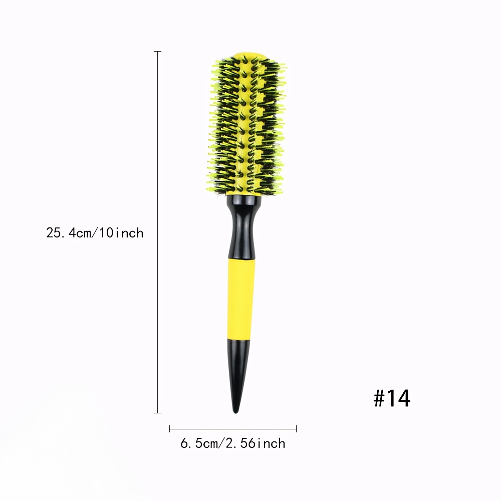 TEMU Peigne Boucleur à Cheveux en Tube d'Aluminium Jaune avec Poils en Nylon, Brosse à Ionique en Céramique pour Tous Types de Cheveux, Brésilien,