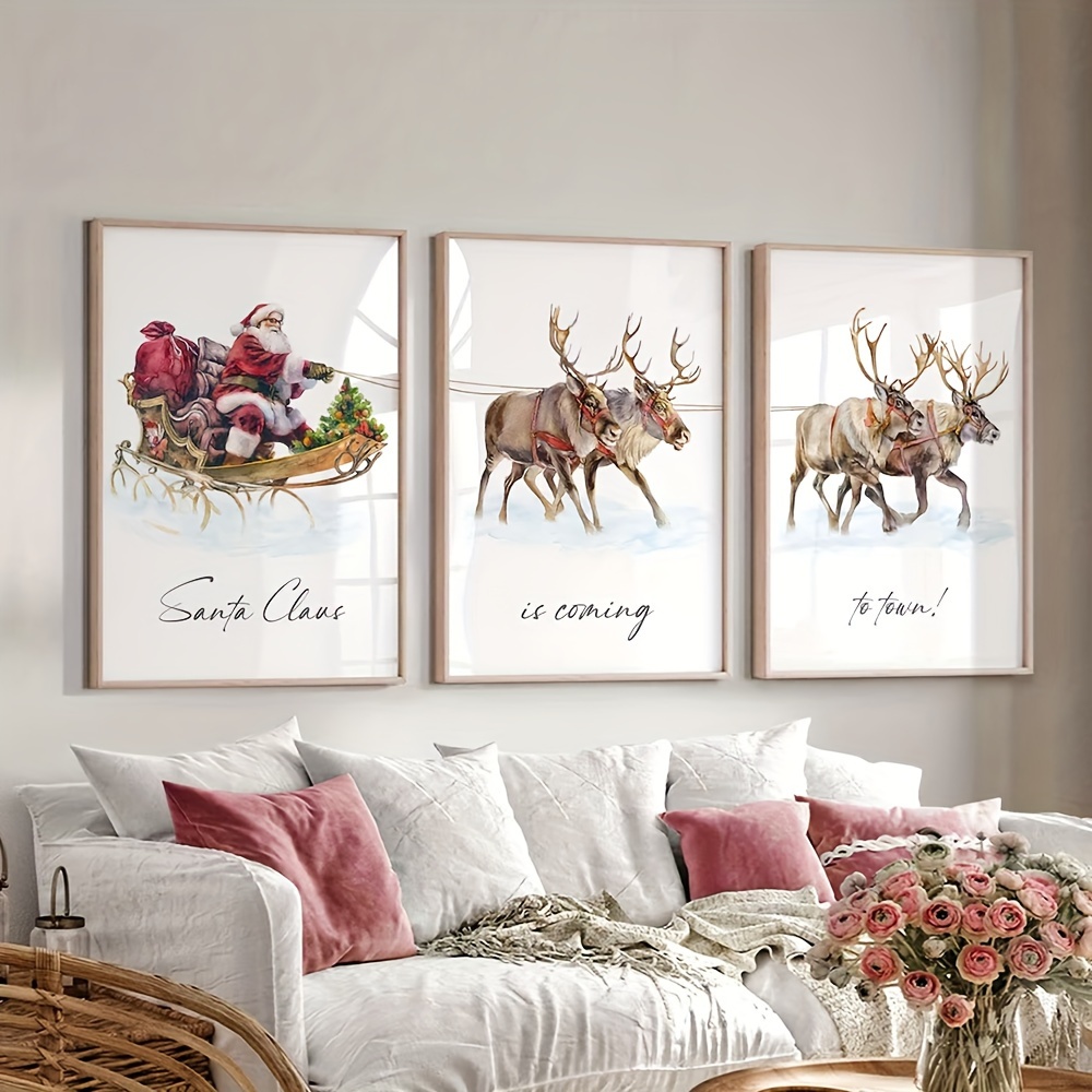 

Set Of 3 Winter Christmas Festival Poster Gallery Painting Canvas Print Ideal Gift For Dorm, Apartment, Hotel, Living Room, Bedroom, Home Decoration