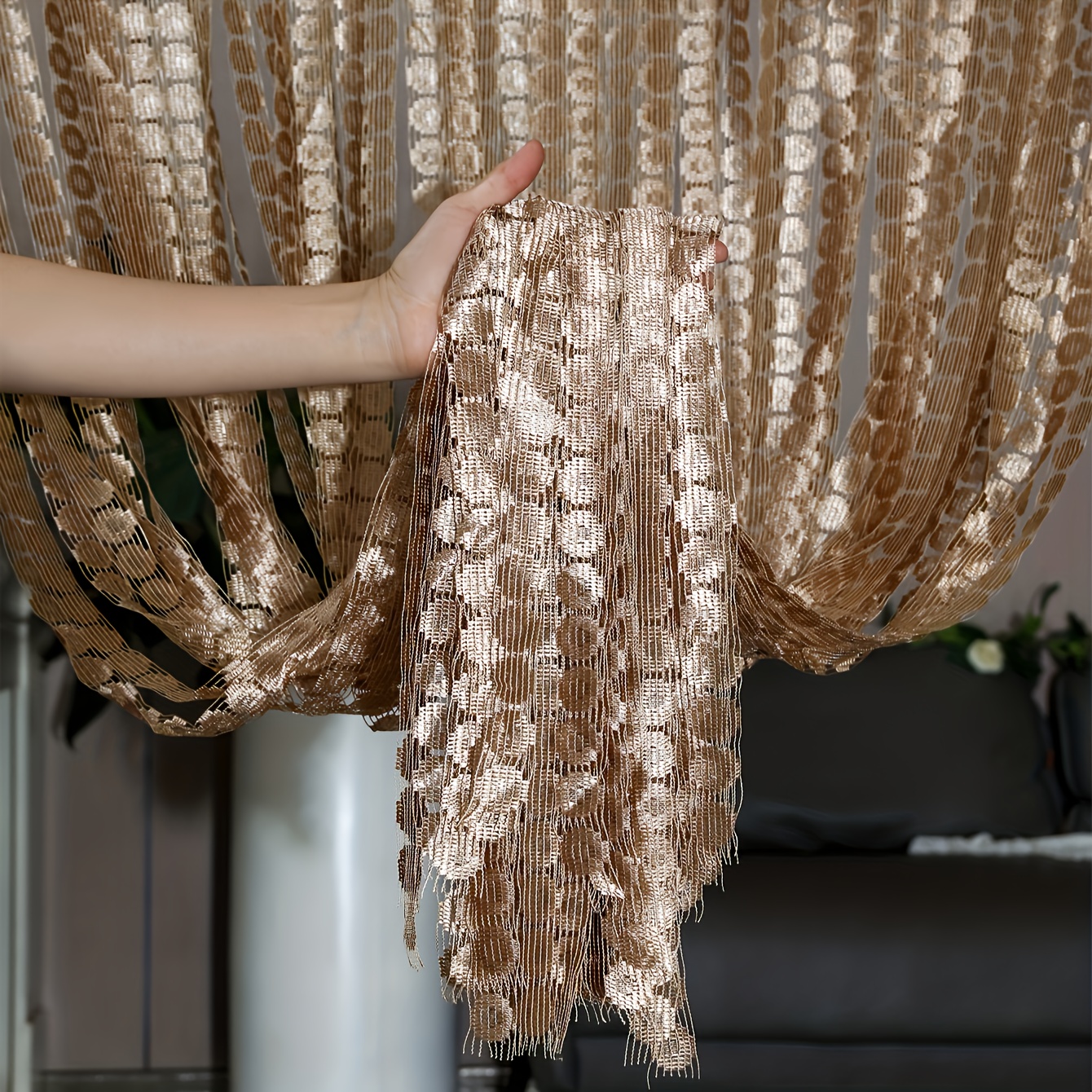 Image of 1pc Copper Coin Decorative Door Curtain Partition Curtain Living Room Bedroom Kitchen String Curtain Door Curtain