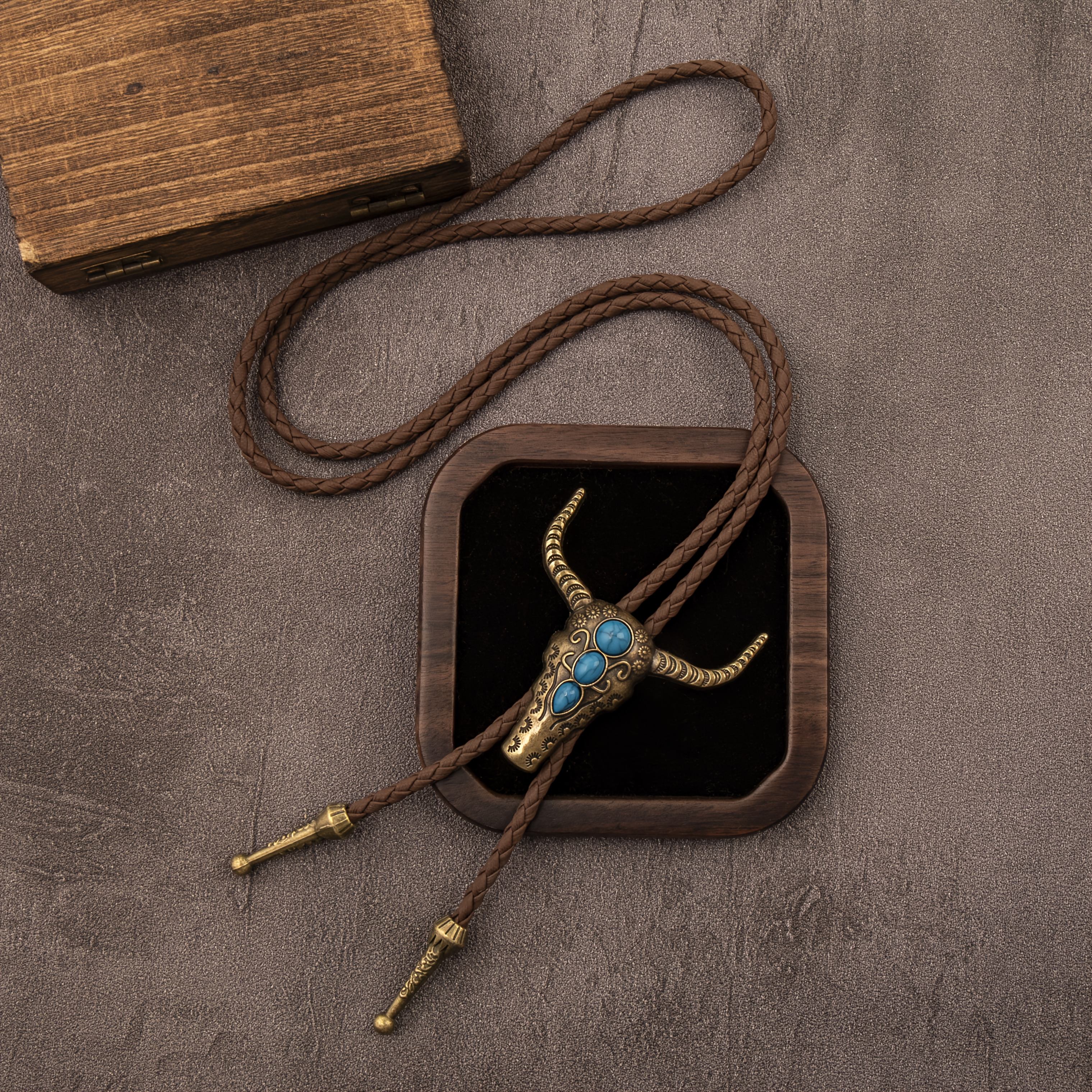TEMU 1pc Shaped Tie, Vintage Western Cowboy Style Alloy Pendant With Braided Pu Cord, Unisex Bow Tie Neck Accessory, Fashionable Accessory, European