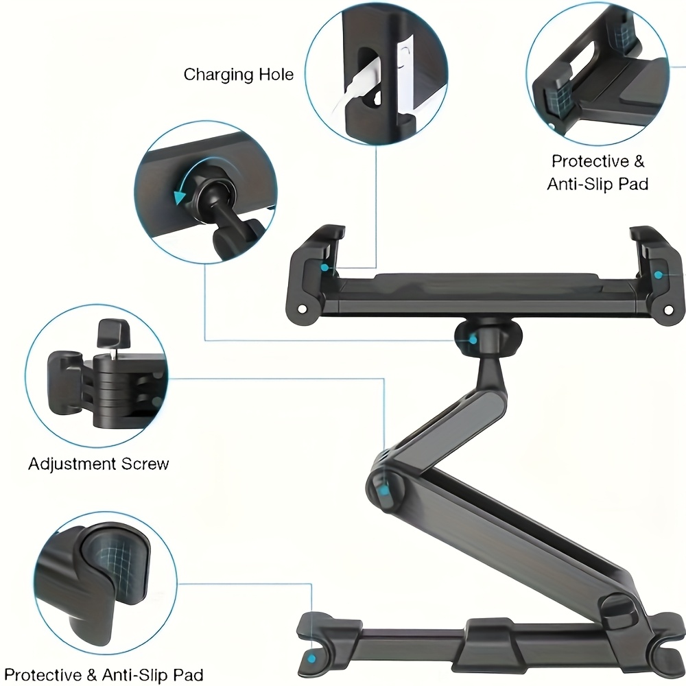 A Car Headrest Rotating Mount | Tablet Holder, Phone Stand, Rear Seat Entertainment Rack, Headrest Hook, Multifunctional Fastener | 360° Omnidirectional Rotation, | Adjustable From 12 To 32 Cm | Ideal For Long Trips, Family , And Business Vehicles | A Must-Have For Travel, Perfect As A Holiday Gift - Automotive