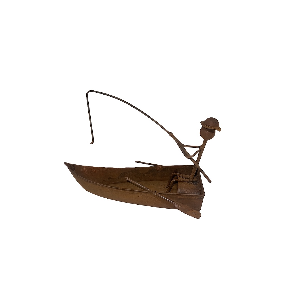 TEMU Porte- à encens en métal vintage - Figurine de pêche décorative, design de bateau, support créatif pour serpents à moustiques, ornement de table