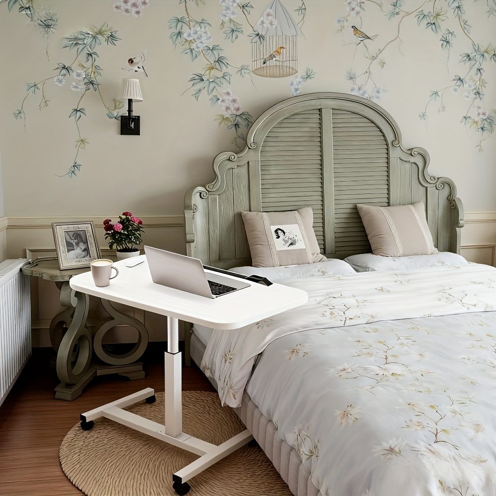 adjustable bedside table with wheels portable laptop stand that bed table for sofa beds and laptop support in white Product details 8