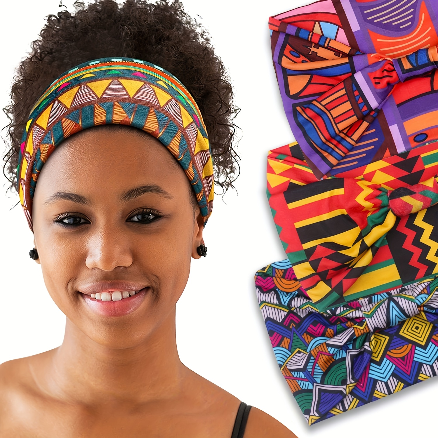 4pcs womens bohemian headbands colorful geometric boho print absorbent breathable headband stretchable fitness running fashion outdoor sports bandana ladies stylish hair accessories gift details 3