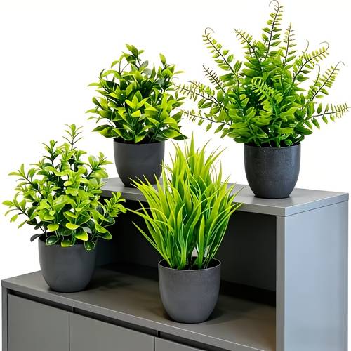 4pcs set of artificial simulation potted plants realistic shape full of green and never decorate spaces such as room bedroom desk bookshelf etc