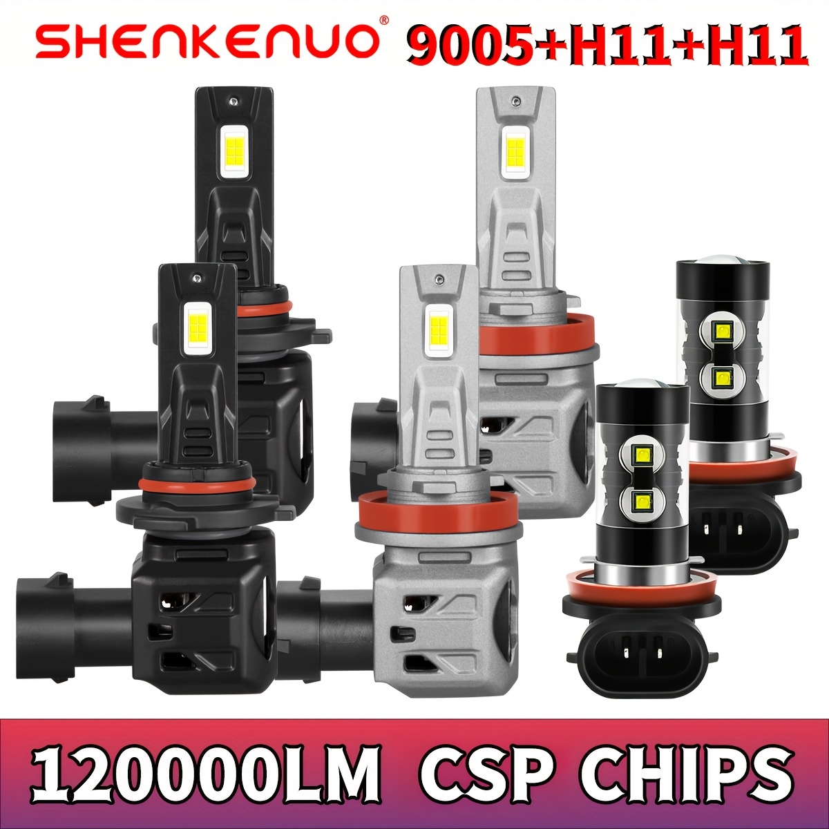 TEMU 6pcs Led Headlight Bulbs High Low Beam Fog Light, New Series Of 9005 H11 H11, 6000k 120000lm Plug And Play, Without Battery