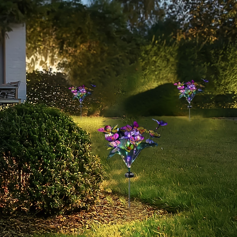 solar powered butterfly flower garden lamp versatile home details 0