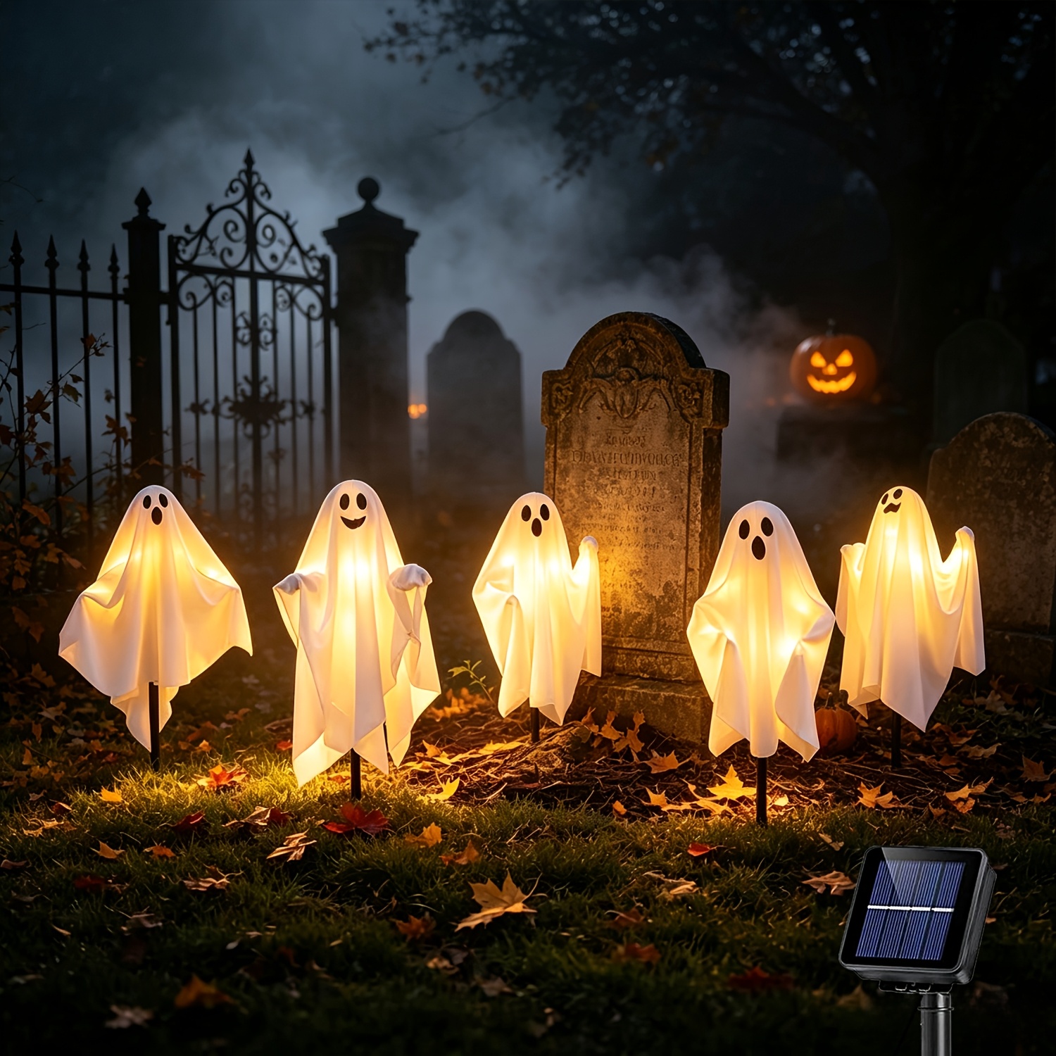 TEMU 1 Set Of 5 Lights For Halloween Outdoor Decor, Solar-powered Halloween Outdoor Decorations, Includes Spooky Party Gift Decorations, Led String