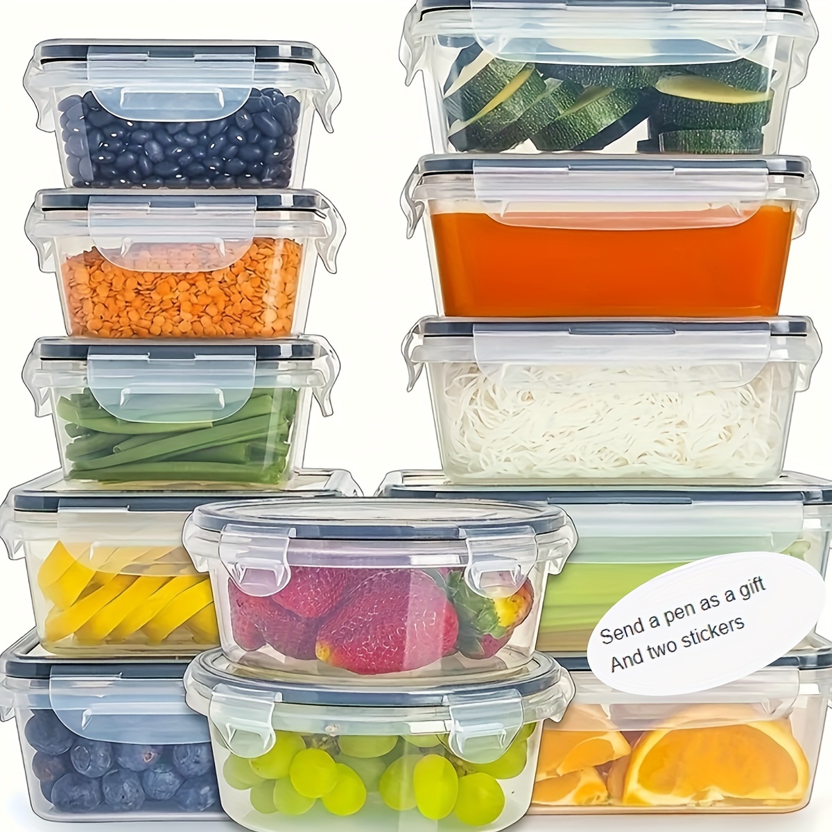 TEMU Ldq 12pcs Airtight Food Storage Container Set - Bpa-free Plastic, - , Microwave Safe For Dining, Camping, Refrigerator Use