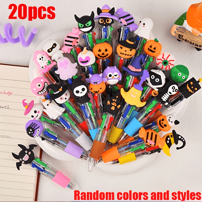 TEMU 20/30pcs Stylos à bille 4 couleurs style aléatoire Halloween, Stylos à bille multicolores 4-en-1 créatifs de citrouille et de chauve-souris,