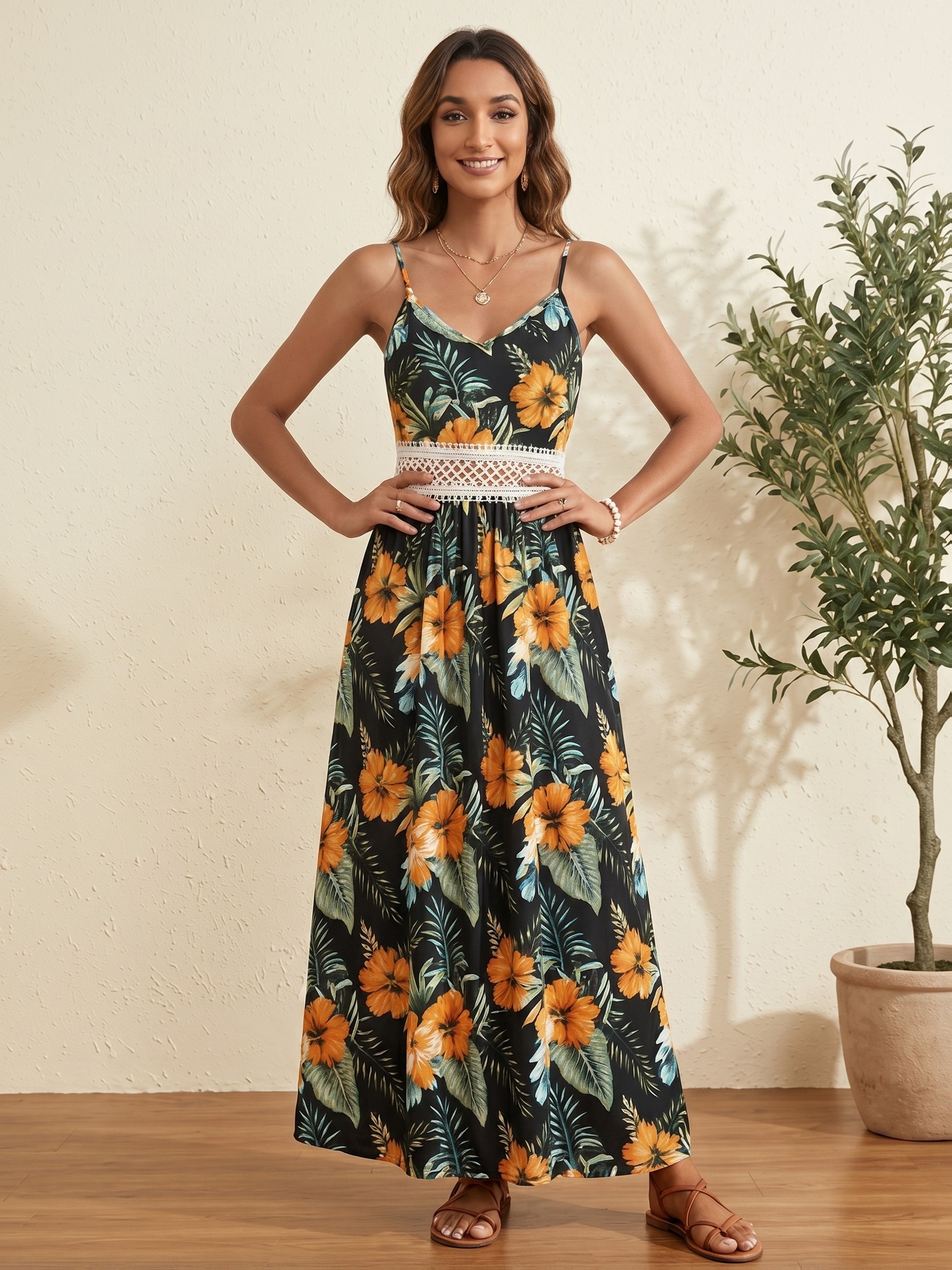 chinese dress ladies Casual Ruched Floral Maxi Dress for Women – Reistor main image 1