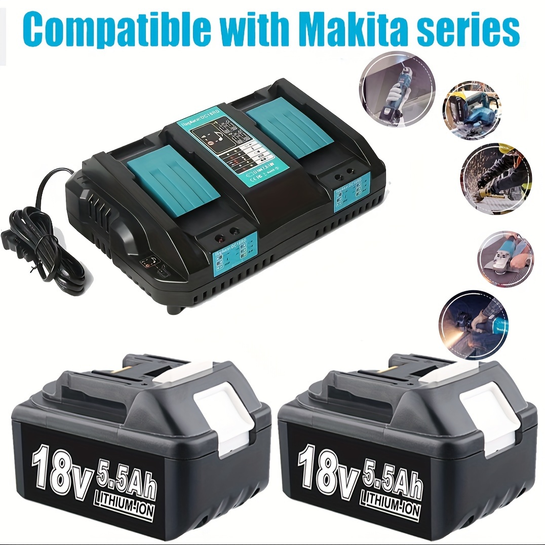 

2packs Upgraded 5.5ah Bl1860b Battery And Dc18rd Charger Compatible For Makita 18v Battery Bl1860 Bl1850 Bl1850b Bl1840 Bl1840b Bl1830 Bl1830b Bl1815b Lxt400 14.4v-18-volt Power Tools Batteries